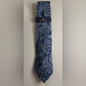 Stafford Essentials Navy & Teal Paisley European Traditional Silk Neck Tie